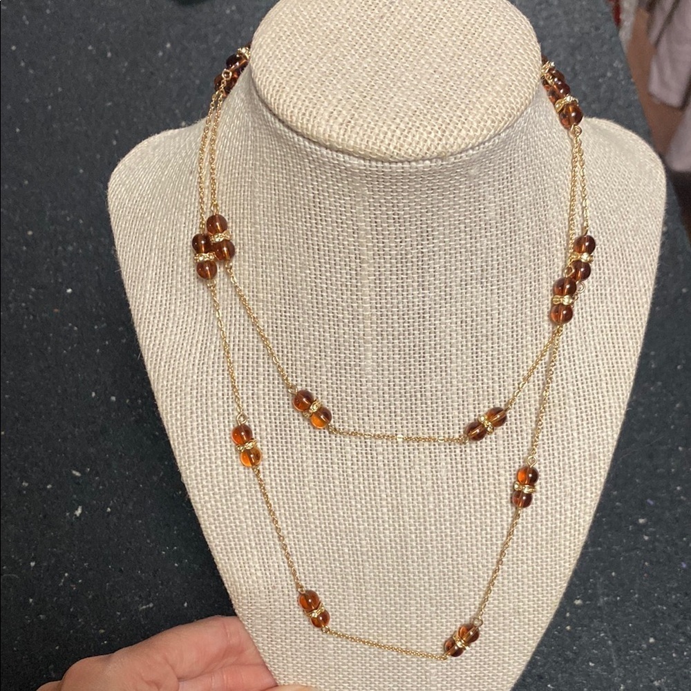 J Crew Gold and Brown Beaded Necklace
